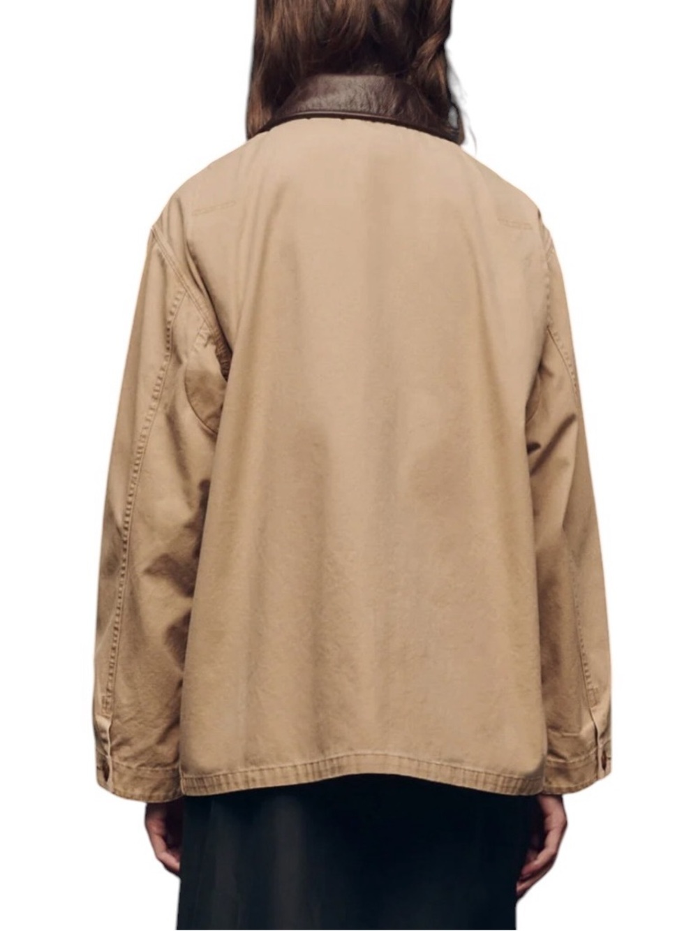 THE GREAT. Tan Barn Jacket with Dark Brown leather Collar excellent condition - Picture 4 of 15